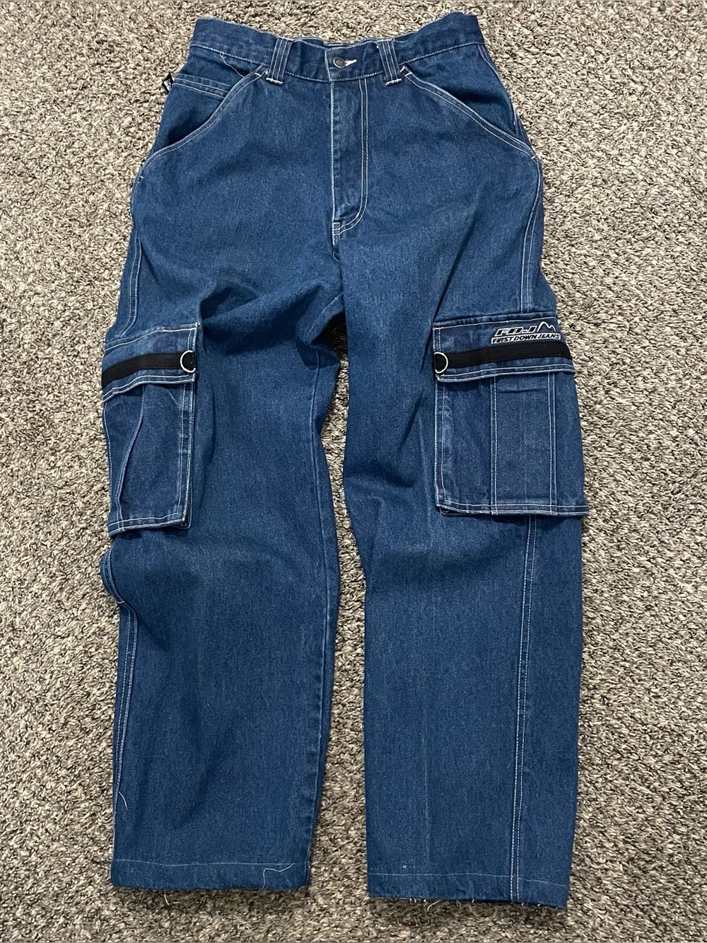 First Down Vtg Cargo Jeans Size 32x32 Blue Heavy Utility  Baggy Y2K Hiphop Wide
